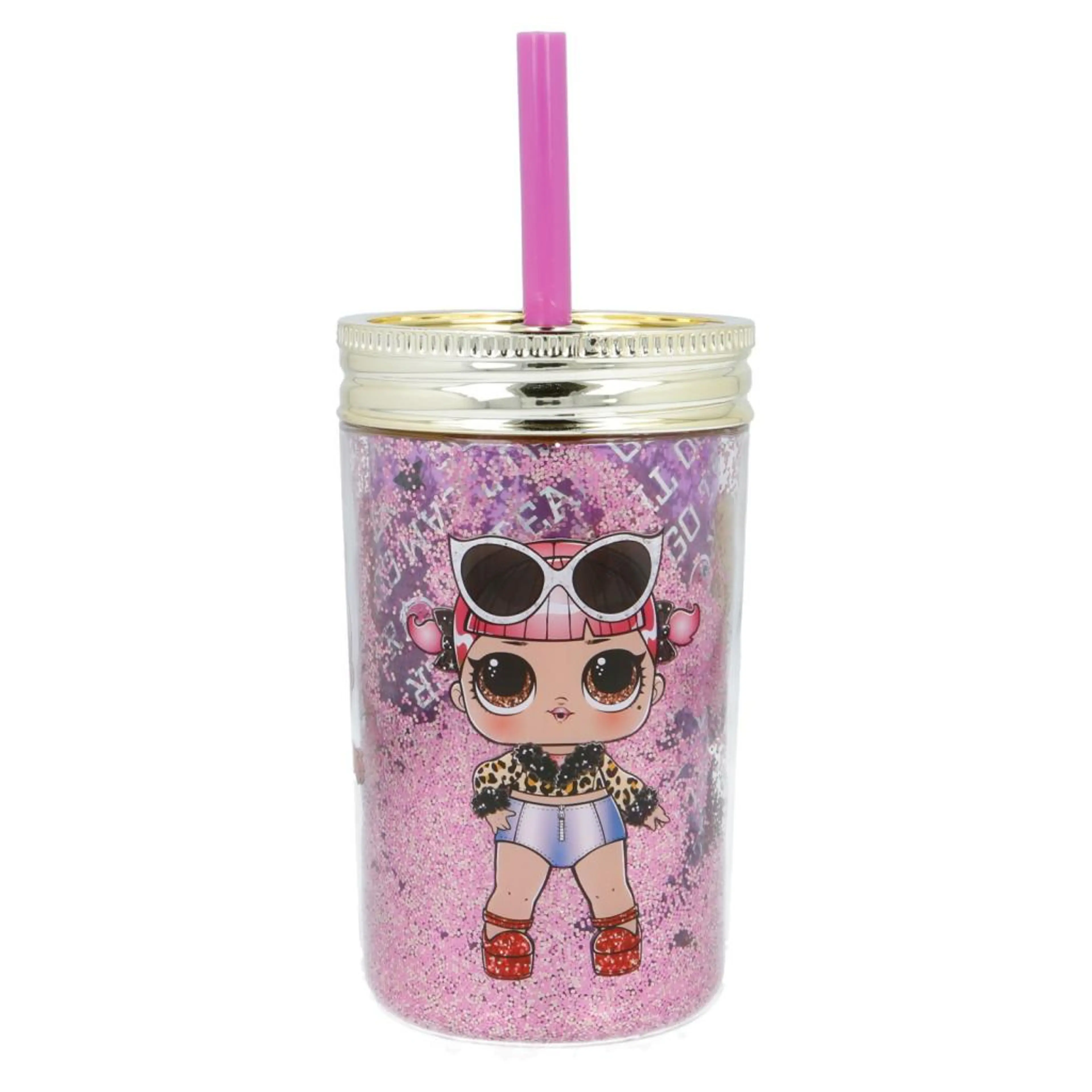 Модна блестяща чаша за момиче със сламка L.O.L. Surprise, 370 ml